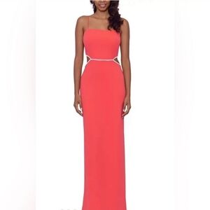 Xscape Scuba Crepe Waist Cut Out formal dress in coral